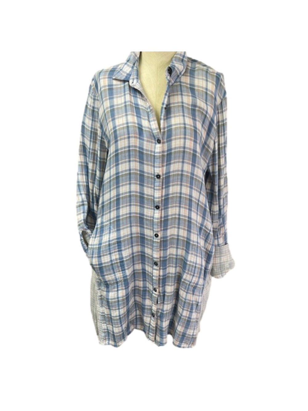 Anthropologie Saturday Sunday Gauze Cotton Plaid Shirt Dress Size Large